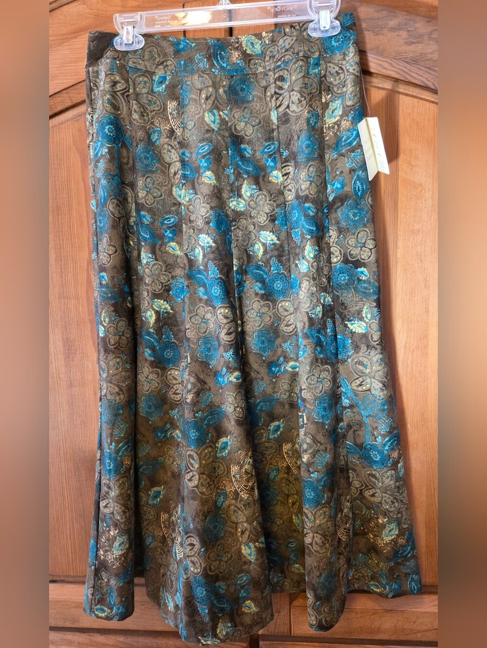 Y2K Christopher & Banks Midi Skirt Brown Teal Soft Moleskin Tulip Panel Sz 6 NWT